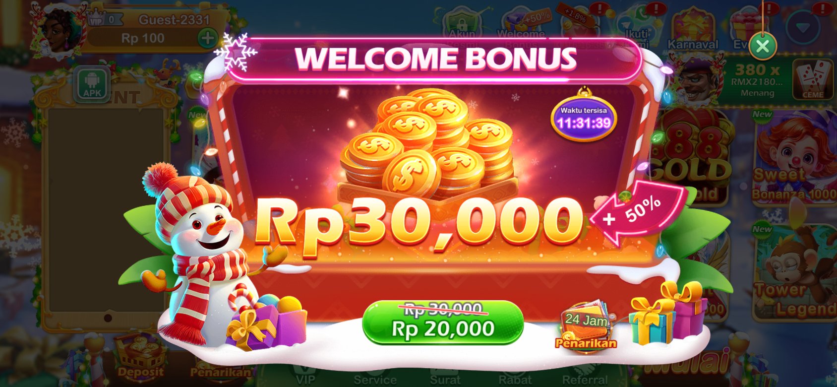 Nikmati bonus hingga Rp30,000 dengan tambahan 50% di vo777.